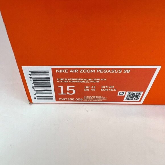 Nike Mens CW7356009 Pure Platinum Photo Blue Air Zoom Pegasus 38 Size 15 Sneaker - Picture 11 of 12